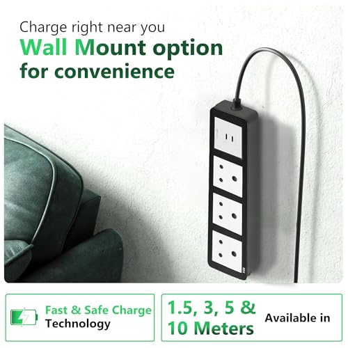 Image of MX 65W Extension Board PD GaN Charger Super Fast Charging 2 Type-C, 3 Indian 6A Sockets (2600W) Multiport Desktop Power Strip for iPhone Android Laptop Tablet 50% in 30 mins 3M Cable