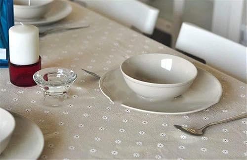 Miniatura 3 de YQ Park Heavy Duty Cotton Linen Tablecloth for Rectangular Tables Solid Rustic White Daisy Lace Table Cloth for Kitchen Dinning Tabletop Decoration