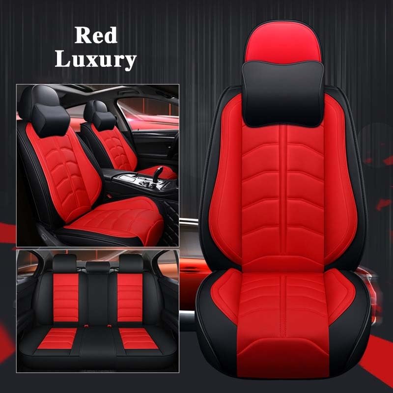 Housse de siège auto cuir PU de luxe rouge | Protection universelle entièrement close - 2