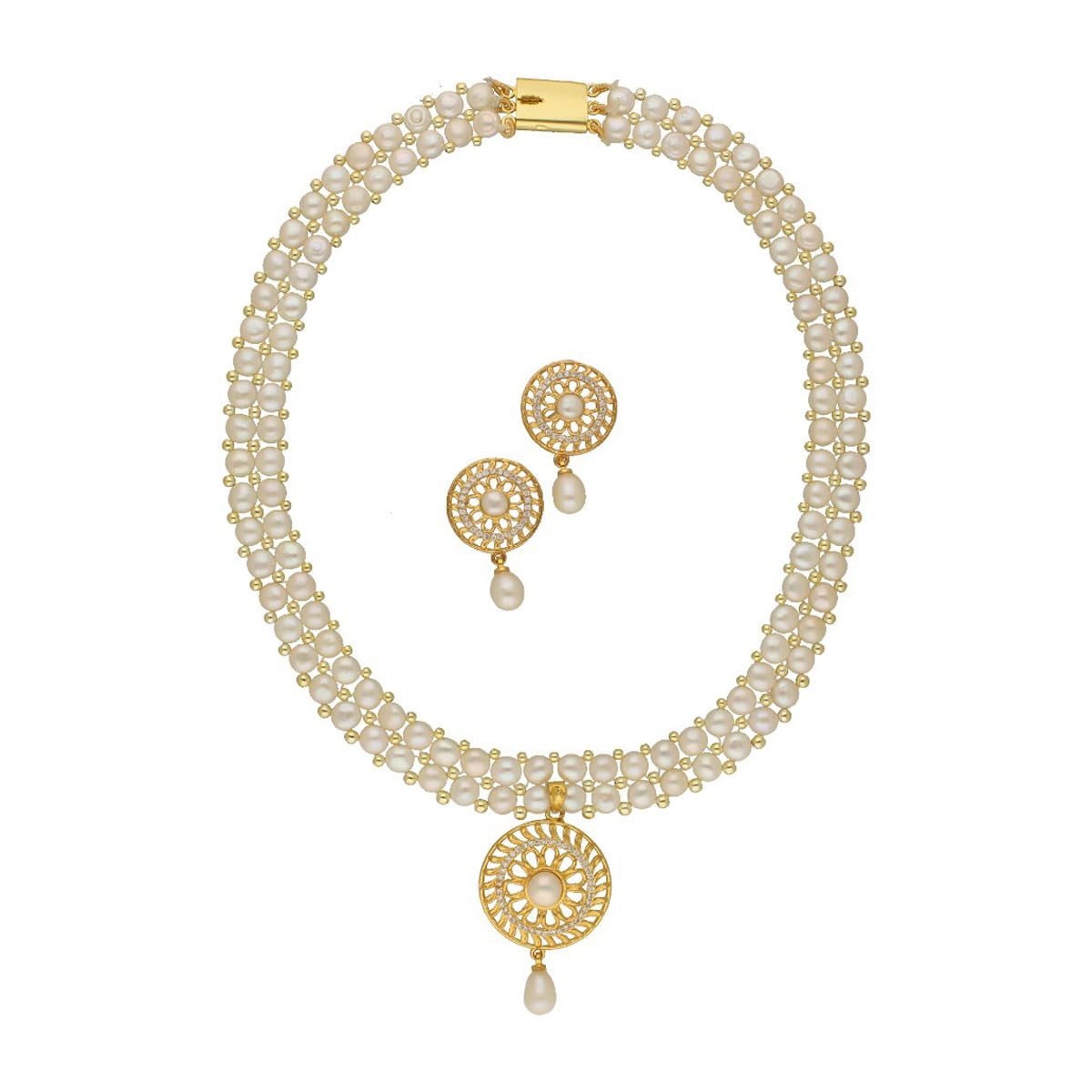 Sri Jagdamba Pearls Picturesque Dual Line White Pearl Necklace Set For women & Girls | Button AA Freshwater Pearls 4-5MM | 16-18 Inches Length | Gift Elegant Hyderabadi Pearl Set To Loved Ones (B0D9KGXMV4) Amazon Price History, Amazon Price Tracker