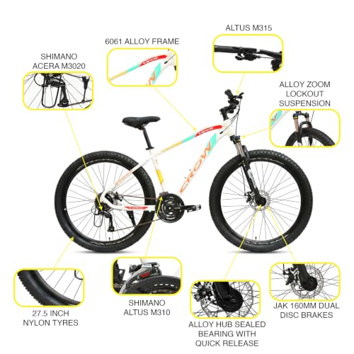 Image of CROW - Viper MAX 24 Speed Aluminium Cycle 27.5T 24 Geared Bicycle for Men with Front Zoom Lockout Suspension & Jak Dual Disc Brake Mountain Bike | Ideal for 14+ Years, Unisex.