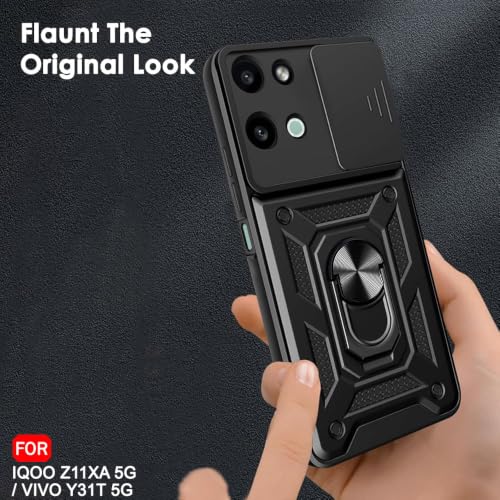 Image of TheGiftKart Tough Armor Bumper Back Cover Case for iQOO Z11xa 5G / Vivo Y31t 5G | Sliding Camera Cover, Kickstand & Ring Holder | 360 Degree Protection Back Cover Case (PC & TPU, Black)