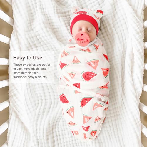Image of DRESHOW BQUBO 3 Pack Newborn Baby Swaddle Blanket with Hats Infant Adjustable Swaddling Wraps with Bear Ears Cap for 6-12 Lbs Newborns & 0-3 Months Girls Boys