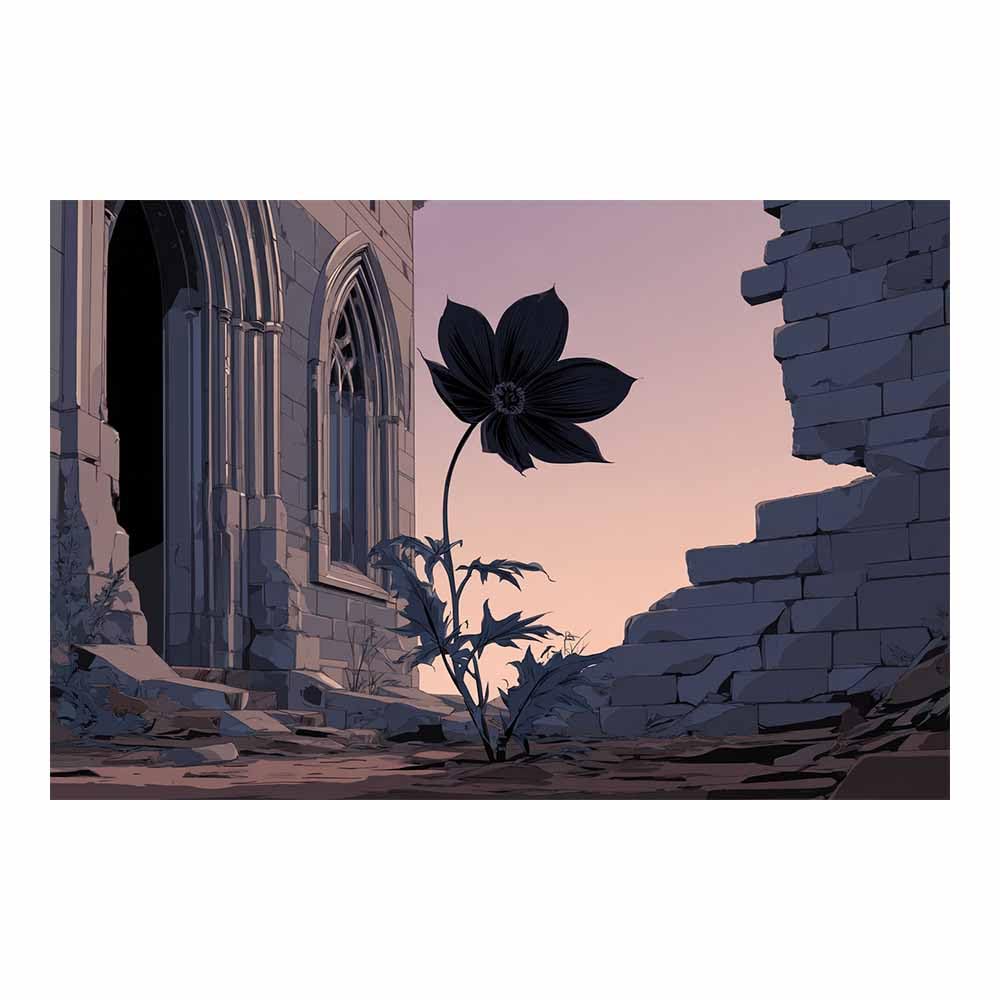 ZAMAEIU Forest Landscape Painting Ruined-wall flower Canvas Artwork posters & prints Suitable for Living Room Bathroom Bedroom Home Wall Decoration(black)-80x120cm Unframed