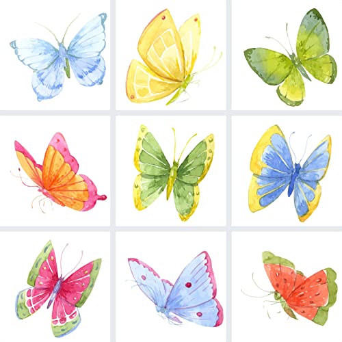 FoLIESEN - Autocollants pour carrelage blanc avec papillons aquarelle - 15 x 15 cm pour salle de bain, cuisine, salle de bain - Film carrelage autocollant - 9 carreaux adhésifs, blanc mat Cover