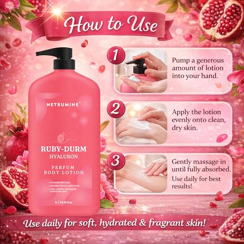 Image of Ruby Durm Hyaluron Perfume Body Lotion 1L. Hydrating Body Lotion With Hyaluronic Berry Extracts Deep Moisturizing Lotion For Dry Skin Lightweight Non Greasy For Men Women | 1L (Pack Of 1)