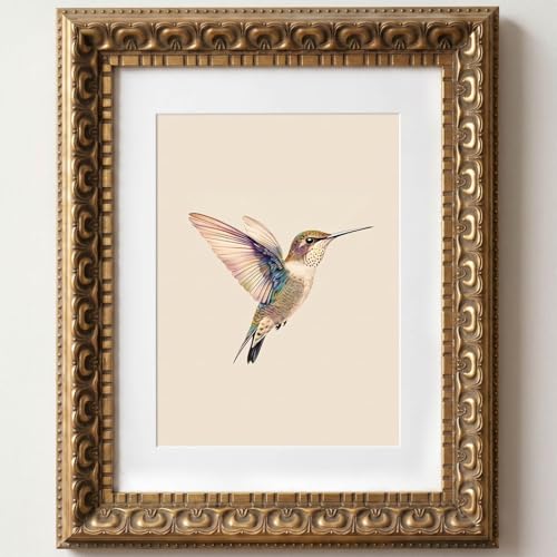Wemandh Vintage Gold Framed Hummingbird Canvas Wall Art (8x10)