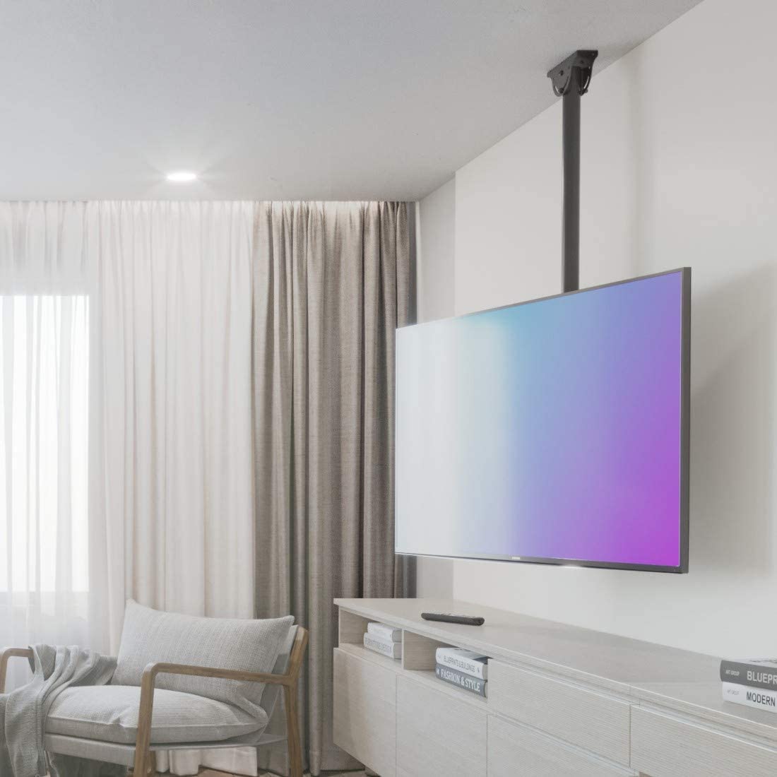 Techly 309333 Supporto Telescopico Universale a Soffitto per TV LED LCD 32-55" Nero