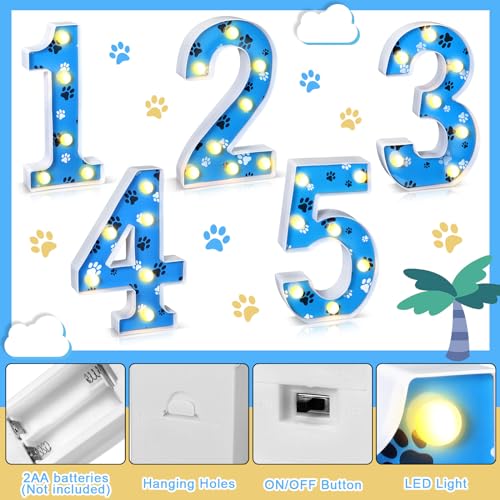 Image of Havawish Blue Paw Dog Birthday Light up Number Sign Dog Birthday Party Decorations for Boy Themed Party Supplies Prop Backdrop Sign, 8.58 Inches(Number 5)