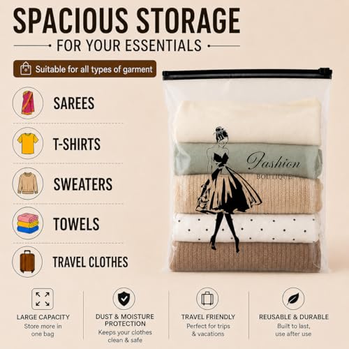 Image of PulGos Pack of 5 Multipurpose Storage Bags - Frosted Semi-Transparent Travel Pouches with Print | Reusable Zip Bags for Toiletries, Makeup, Shoes & Gifting | Travel Packing Cubes