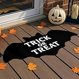 KITAIOPT Ultra-Thin 3mm Non-Slip Rubber Backed Halloween Doormat - Bat Shape Silhouette Design with Trick OR Treat Felt Top, 34.2 x 17.3 inches