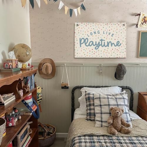 Image of Playroom Decor, Kids Wall Art Hanging Linen Banner, Blue Striped Wall Flag for Playing Room Nursery Playroom Decor, 20x30 Inch