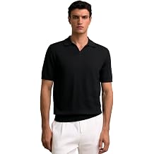 REISS Mens' DUCHIE SS Open Collar Merino Wool Polo Black
