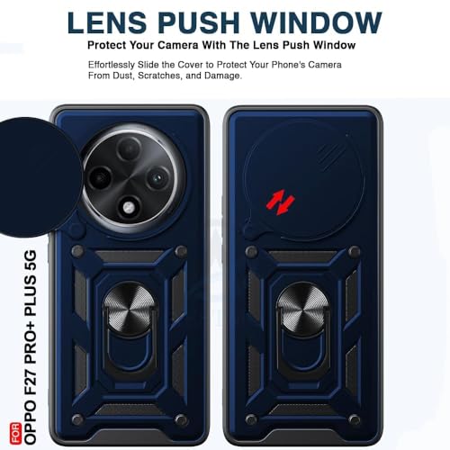 Image of Luxe Back Cover for Oppo F27 Pro Plus 5G | D10 Tough Armor Case | Sliding Camera Shield | 360 Protection | Kickstand Ring Holder | Military-Grade Shockproof Bumper Case