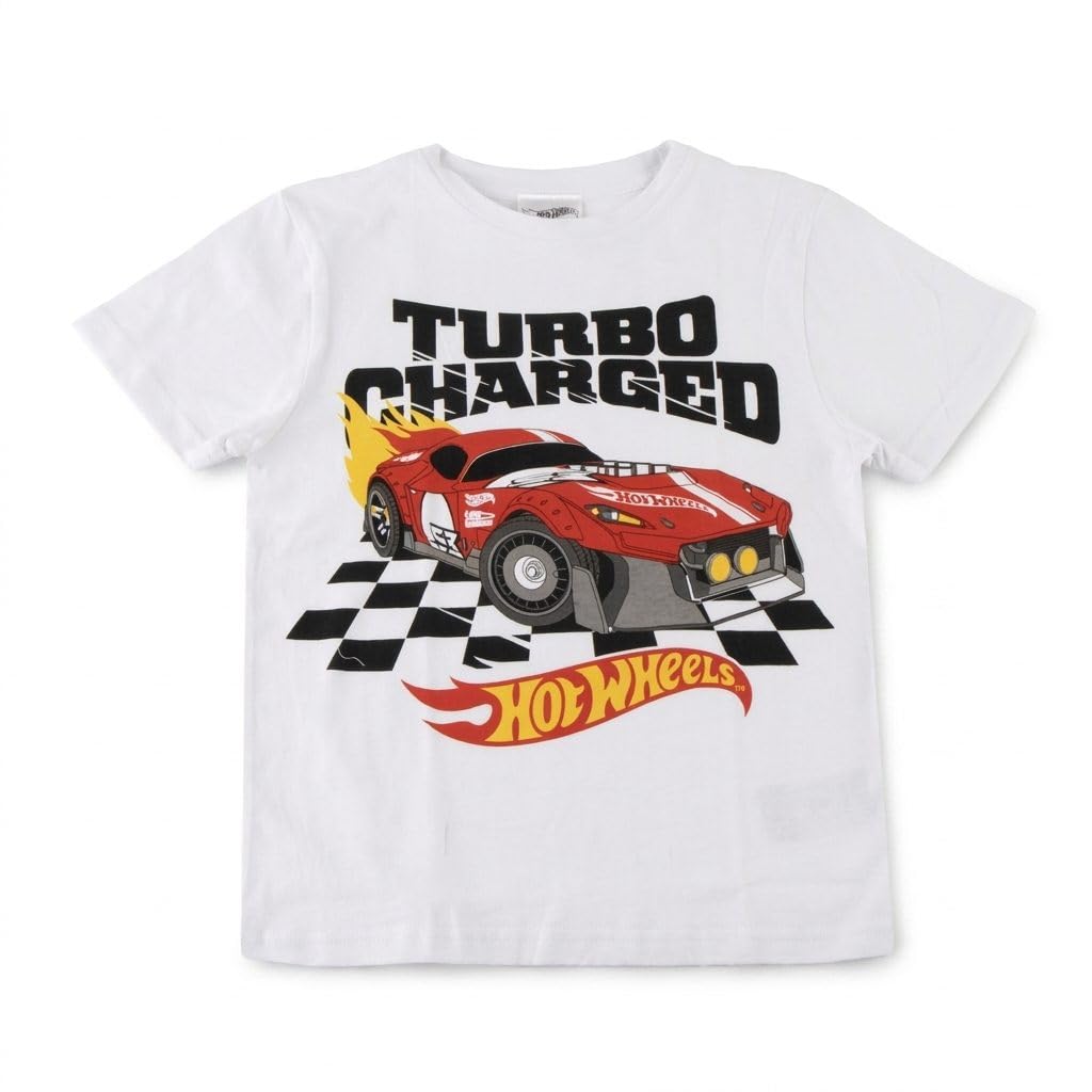 Hot Wheels Kurzarm-T-Shirt für Mädchen und Jungen - Atmungsaktives und Bequemes Kinder-T-Shirt aus 100% Baumwolle, Sommerkleidung für Alltag und Ausflüge