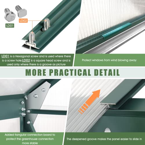 Sellerwe 6' X 10' Walk-In Polycarbonate Greenhouse With Sliding Door, 2 Vent Window, Rain Gutter, Base And Anchor, Aluminum Heavy Duty Hot House Kit For Outdoors In Winter Or Any Season #TOP6