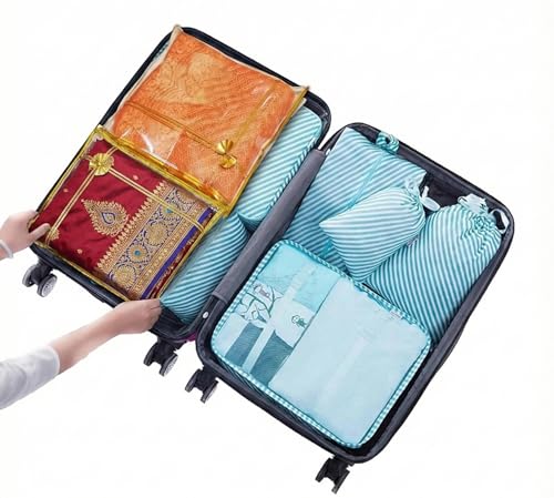 Image of Special combo Pack of 10 Transparent Single Saree Covers With Zip Transparent Suit Packing Cover Saree Organizer For Wardrobe Clothes Organizer Storage Bag Premium Wedding Gift Combo Packaging Pouch