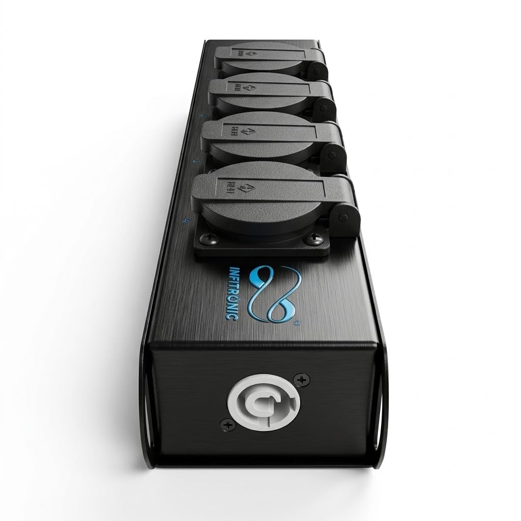 Infitronic - INPT4 – Ciabatta elettrica con 4 prese Schuko Powertwist ON/uscita per palco o rig