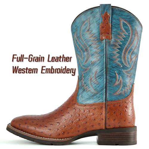 Image of SUREWAY Cowboy Boots For Men - Mens Square Toe Western Boot,Oil /Slip Resistant,Durable Fashionable Classic Pull on 10 Inch Boots Mid Calf Wellington Boots