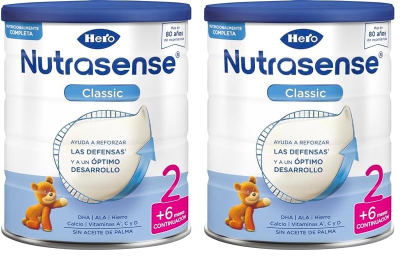 Hero Baby Leche de Continuación Nutrasense Classic 2, 800g - A partir de los 6 meses hasta 12 meses, Contribuye al Bienestar y Desarrollo Cognitivo de tú bebé Fortaleciendo su Sistema Inmunológico