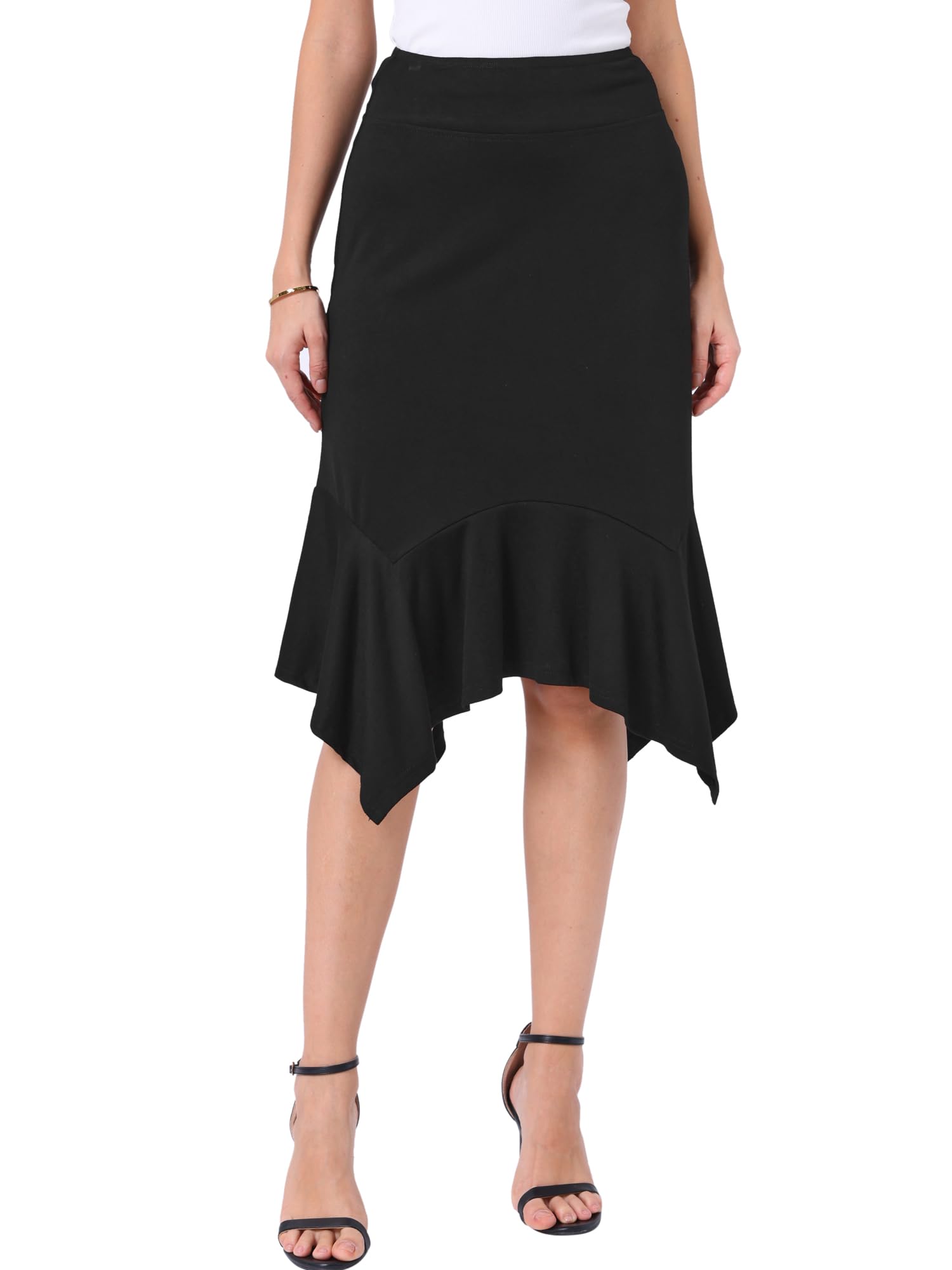 Allegra K Ruffled Midi Skirt for Womens High Waist Flowy A-Line Handkerchief Hem Skirt