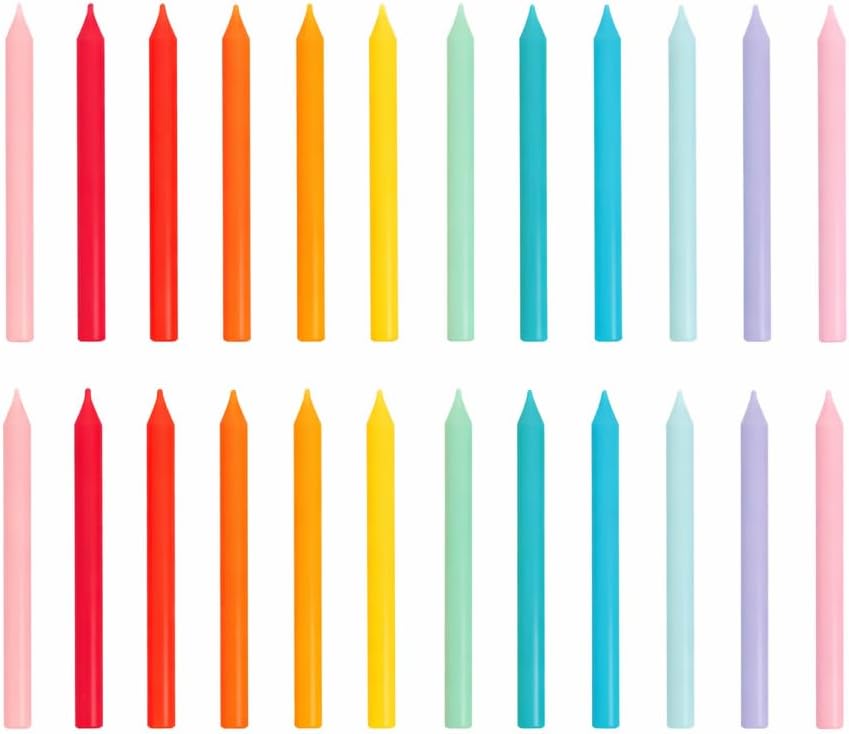 Talking Tables 24 x Rainbow Birthday Candles for Cake Decorations Birthday Party Celebrations with Bright Rainbow Multicolour Wax Design for Fun Gatherings Cake Topper Candles Eco Packaging 2.36 Inch