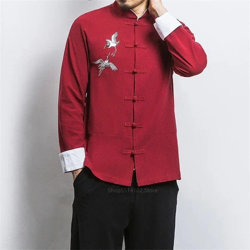 Hanfu homme broderie grue en coton de qualité supérieure pour art martial