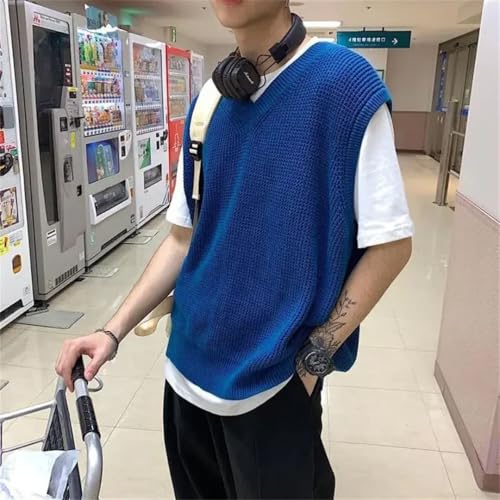 Men's Plain Sleeveless Knit Sweater Male Waistcoat V Neck Solid Color Warm Retro Wool Vest3