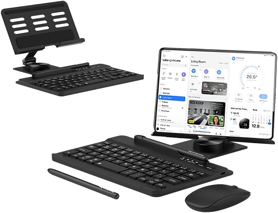 for Bluetooth Keyboard and Mouse for Samsung Galaxy Z Fold 7 6 5 4 3 2, Portable Magnetic Wireless Keyboard with Foldable & Portable Stand & Pen Holder with Capacitor Pen Metal Desk Stand