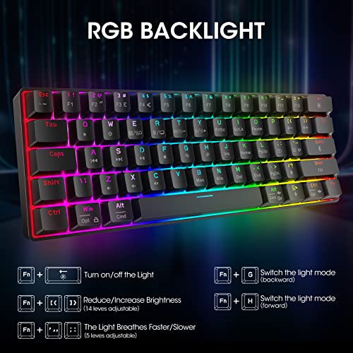 Tastiere da gioco, 60% tastiera meccanica 26 RGB retroilluminata cablata layout UK 61 tasti con interruttore rosso tastiere per Windows MacOS Linux - Tastiera gaming - Immagine 1
