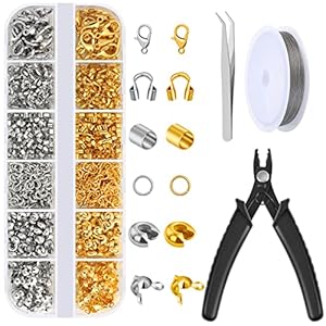 1200 Pcs Crimp Beads Kit for Jewelry Making, Acejoz Crimp Beads, Crimp Covers, Crimp Tubes and Wire Guardians, Lobster Clasps, Jump Rings, Crimping Pliers and Beading Wire for Jewelry Making