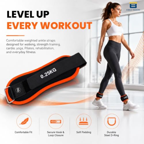 Image of Btag Premium Neoprene Ankle & Wrist Weights (0.25 kg x 2 Pcs) | Adjustable Strap | Unisex Leg & Arm Weight Cuffs for Gym, Workout & Training (Black /Orange)