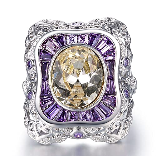 Bague fiançailles améthyste et citrine en argent 925 massif