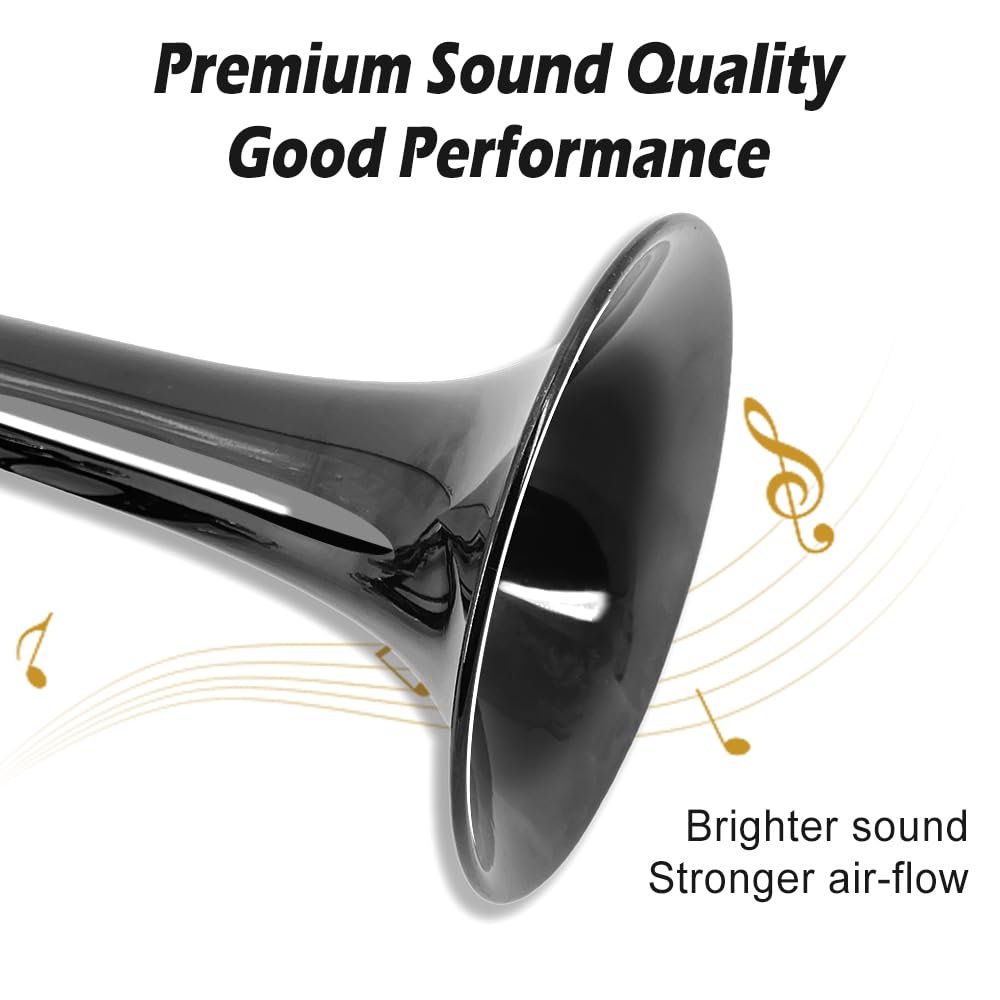 WUQIMUSC Standard Bb Trumpet Set for Beginners, Students Trumpet, Brass Trumpet Instrument, B Flat, with 7C Mouthpiece, Cleaning Cloth, Gloves and Hard Carrying Case (Black