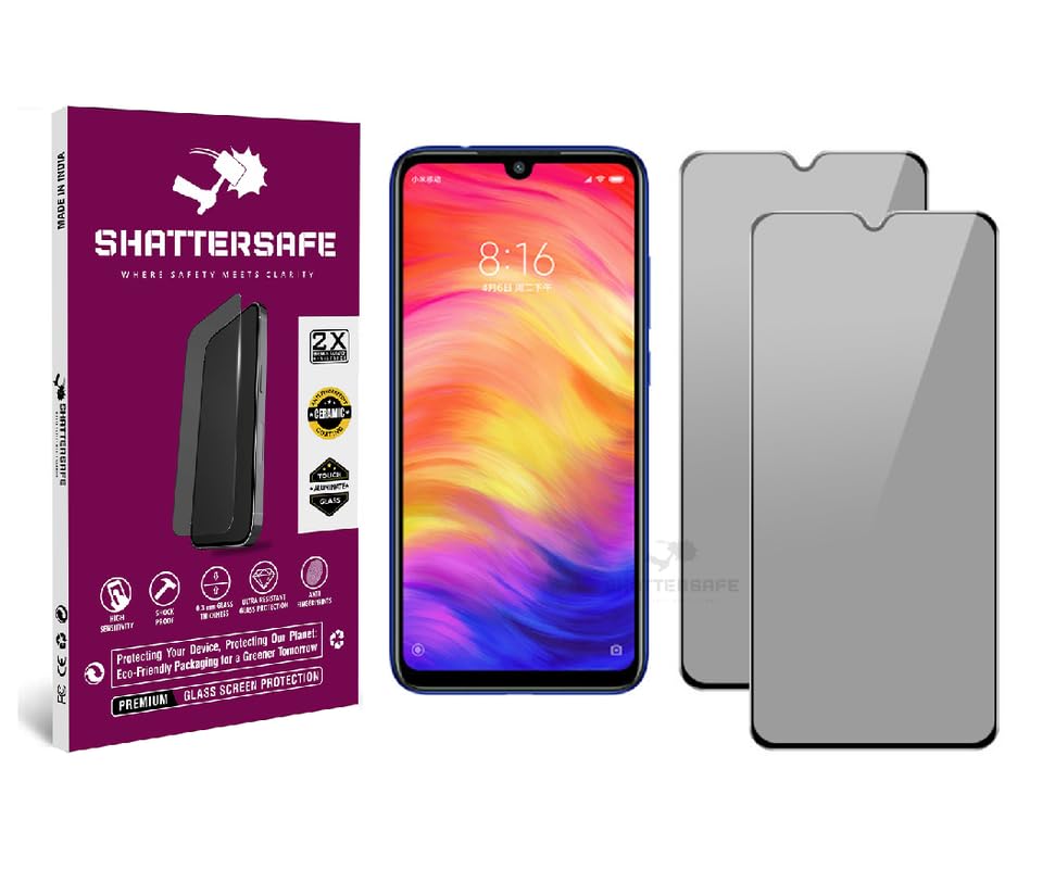 Image of Anti-Spy Privacy Tempered Glass Compatible For Redmi Note 7 / Note 7s / Note 7 Pro [Pack of 2]. Anti-Scratch, Edge-to-Edge Protection With Easy Installation Kit & Case Friendly Fit.