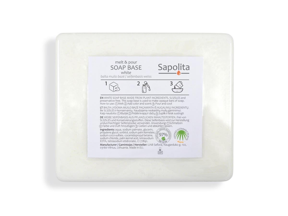 10 kg de base de jabón para fabricación de jabón, jabón de glicerina, jabón crudo, color blanco (sin SLS)
