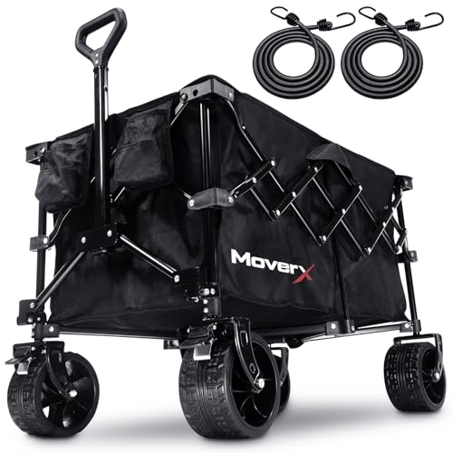 MoverX Carrito de festival de 120 litros, plegable, para camping, playa, al aire libre, jardín, picnic, compras, pesca, ruedas anchas, mango