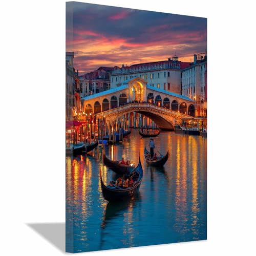 Impression sur toile pont et tour paysage orange de 70x100cm
