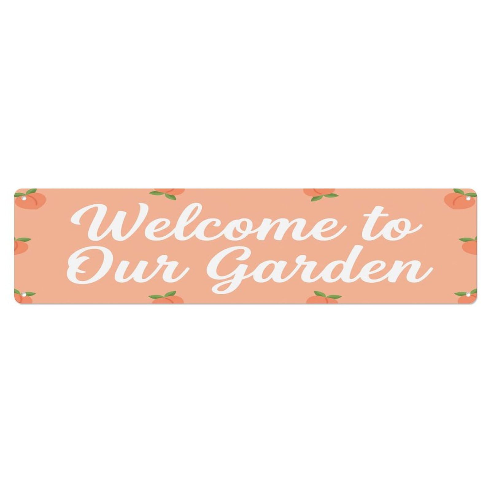 Vintage Welcome to Our Garden Peach Metal Tin Sign