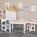 Homfa Kids Wooden Table and 2 Chair Set, 3-in-1 Kids Toddler Furniture Set Craft Table with Drawing Paper Rack for Dining Painting Reading Playroom Safe and Sturdy, White