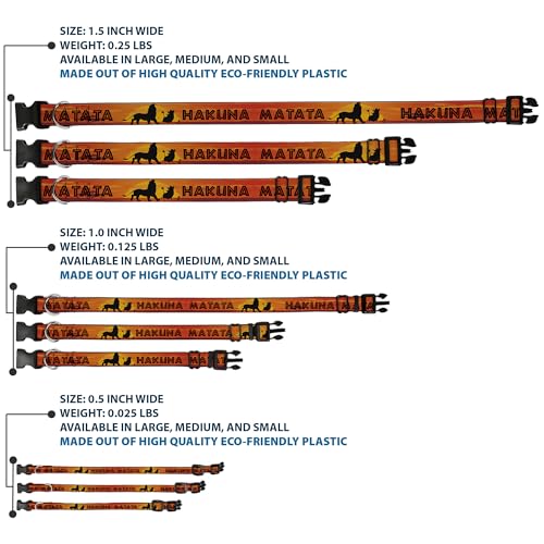 Buckle-Down Plastic Clip Collar - Lion King Hakuna Matata Sunset Oranges/Black - 1' Wide - Fits 15-26' Neck - Large