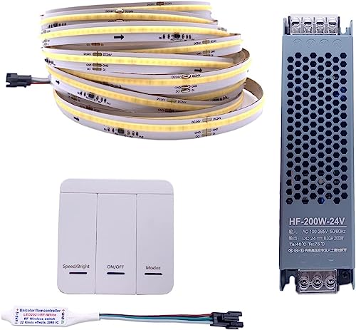 TOPXCDZ COB Running Water Flowing LED Strip Light WS2811 24V Horse Race Sequential LED Ribbon with RF Touch Panel Controller (4000K)