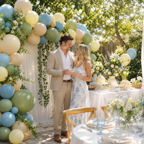Image of Sage Green Blue Balloons, 12 Inchs Dusty Blue Yellow Avocado Green Apricot Balloons for Girls Kids Birthday Party Wedding Anniversary Engagement Bridal Baby Shower Decorations