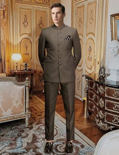 Men's Chinese Suit 2 Pieces Traditional Uniform Groom Dress Stand Collar Slim Fit Festive Wear Blazer Pant Set3