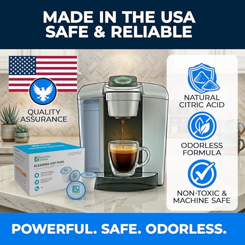Image of Essential Values Cleaning Pods, Compatible with Keurig, Descaling Solution 10-Pack, Descaler for Keurig Coffee Machines, Pot Kit, Coffee Maker Cleaner Filter Pods