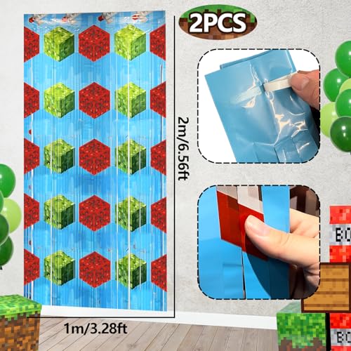 Image of Video Game Party Backdrops Birthday Decorations, 2 Pcs 3.28 x 6.56 Ft Video Game Foil Fringe Curtains Streamer for Boys Gaming Photo Booth Props Party Supplies