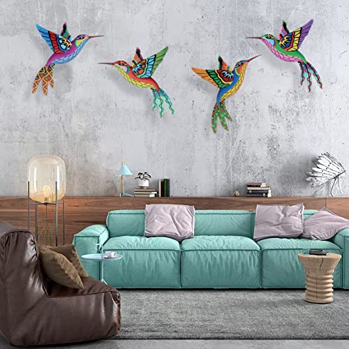 Metal Hummingbird Wall Art, 4 Pack Wall Decor Colorful Birds Sculpture, Hanging Wall Art Decorations For Outdoor Indoor Garden Patio Fence Or Living Room Bedroom #TOP2