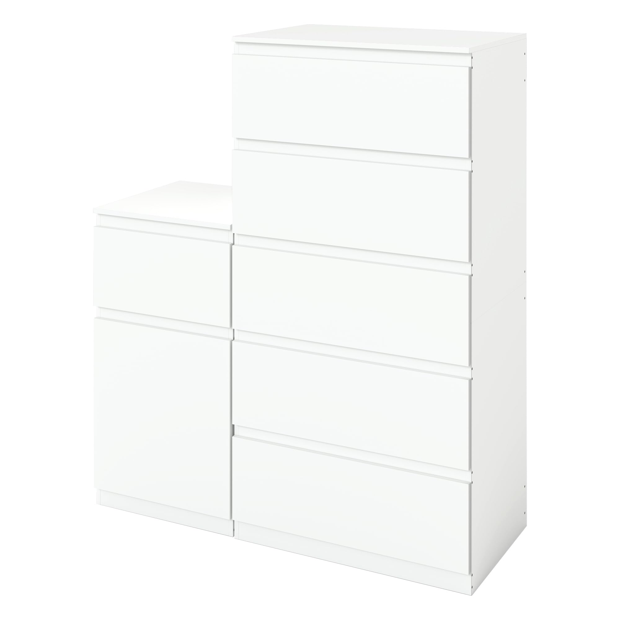 Liink1Ga 2er Set Komodenschrank für Schlafzimmer Hoch Kommode Weiß mit 1 & 5 Schubladen/Nachtkasten Schubladenkommode Kommode&Sideboard Komoda Weiss für Büro Wohnzimmer Schlafzimmer Flur Möbel