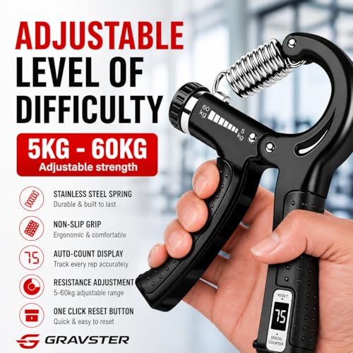 Image of Hand Grip Strengthener with Rep Counter - Adjustable Resistance (5-60 kg) Ergonomic Hand Gripper & Forearm Exerciser for Gym, Home Workout & Wrist Injury Recovery (Black)