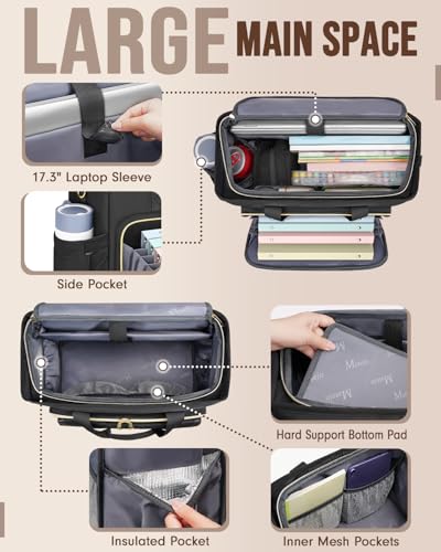 MATEIN Teacher Bag with Lunch Box, Large Teacher Tote Bag for Women Work with Accordion File Organizer & Insulated Pocket, 17.3 inch Laptop Tote Computer Briefcase for Office, College, Nursing, Black4